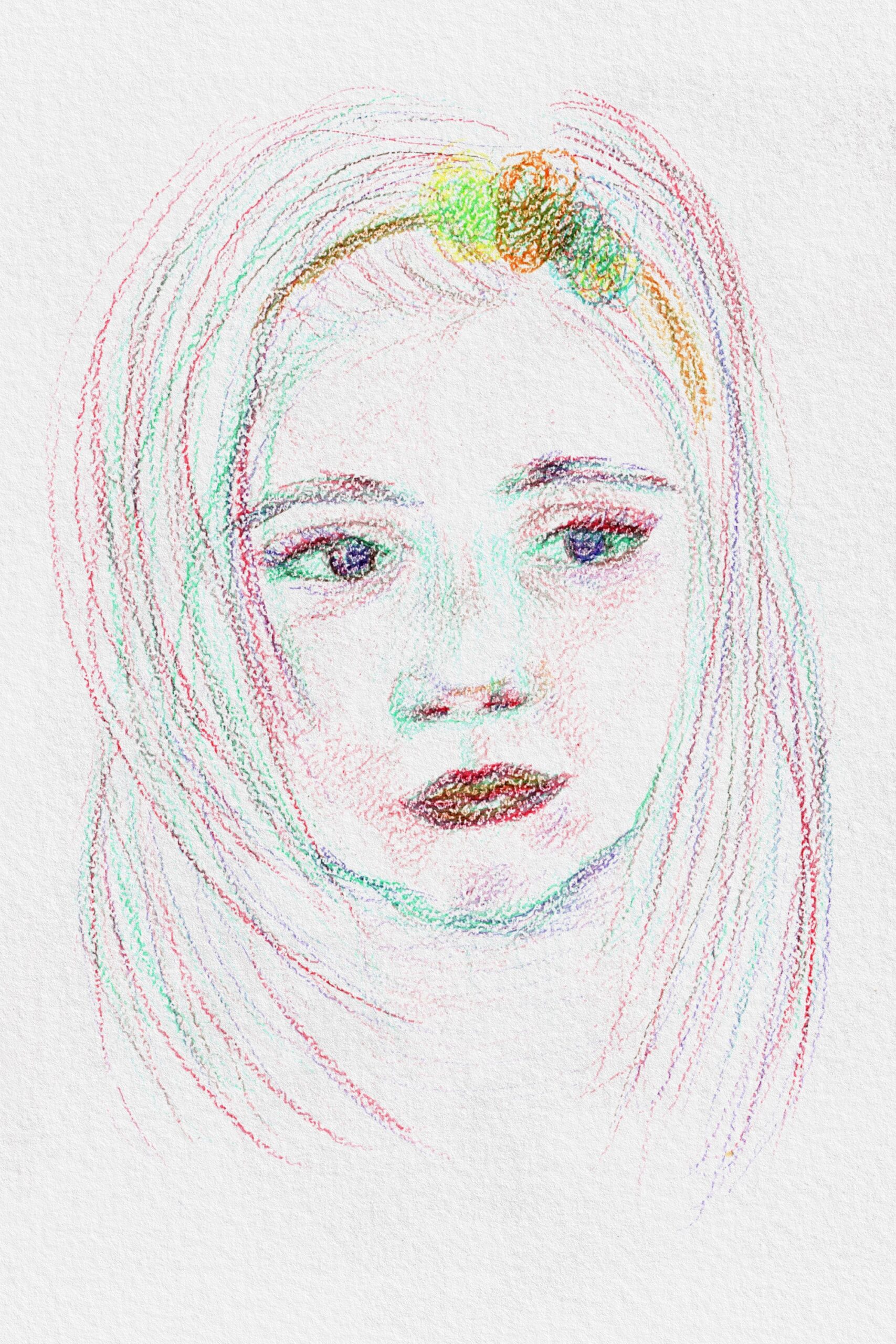 Le visage d’une petite fille est représenté dans un croquis